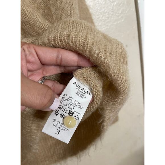 Auralee Japan Brushed Mohair Wool Polo Sweater Tan Mens 3/L - Picture 9 of 11